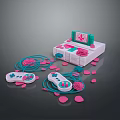 Pink Themed Retro Game Console With Controllers And Rose Decorations
