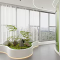 Modern Hotel Lobby With Curved Design White Bar Counter Lounge Area Large Windows Green Plants