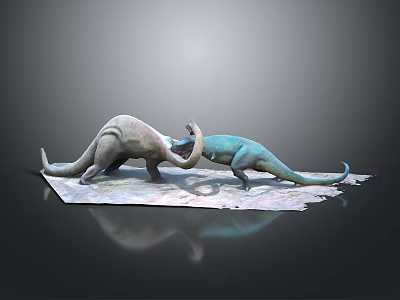 Two Light Colored And Blue Dinosaur Models In Interacting Pose On Display Base 3d model