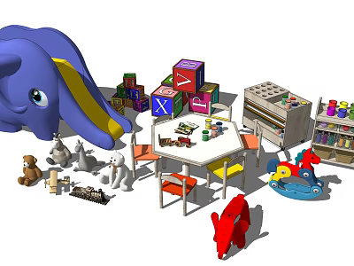 Modern Children's Table and Chair Children's Table and Chair Slide 3d model