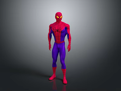 Spider Man Costume With Red And Purple Design Web Pattern And Yellow Eyes Standing Pose 3d model