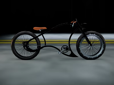 Modern Bicycle Design With Black Frame Orange Seat And Large Wheels 3d model