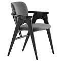 Elegant Single Chair With Gray Fabric Upholstery And Black Wooden Armrest Frame Design