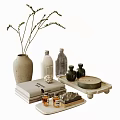 Decorative Ornament Set With Vase Dried Branches Books Tray Round Decor And Mountain Shaped Decor