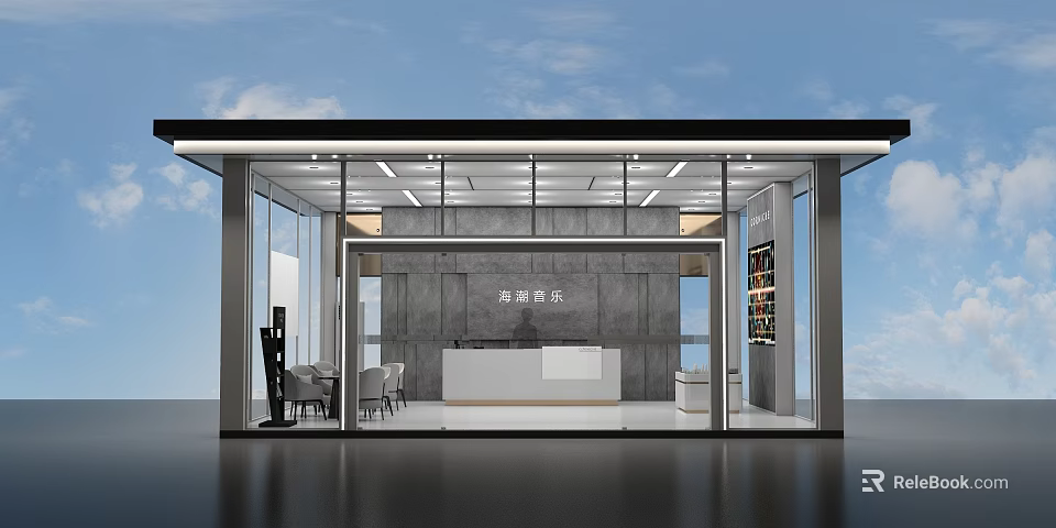 Modern Reception Area With Glass Facade And Front Desk Interior Design 3d model 