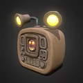 Retro TV With Yellow Glowing Lights And Purple Cartoon Face On Screen