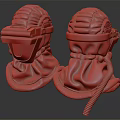 Protective Gas Masks Featuring Green Visor And Brown Fabric Hood With Hose