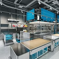 Modern Dessert Shop Interior With Open Layout Stainless Steel Counters And Blue Accents