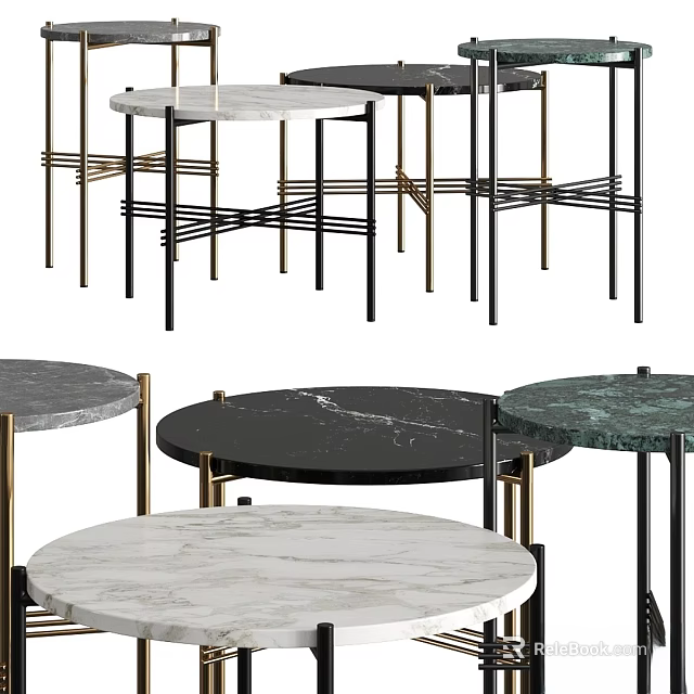 Elegant Modern Functional Table with Marble Round Top Metal Legs Multiple Colors 3d model