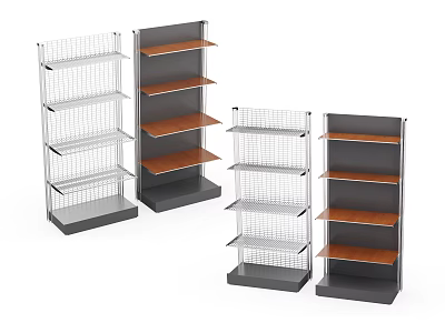Sturdy Storage Shelving Units With Gray Frames And Wooden Wire Mesh Shelves 3d model