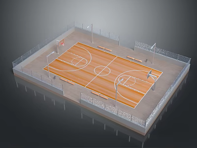 Indoor Basketball Court Design With Wooden Floor Basketball Hoops And Perimeter Railings 3d model