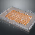 Indoor Basketball Court Design With Wooden Floor Basketball Hoops And Perimeter Railings 3d model