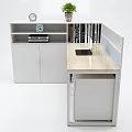 Modern Office Desk With Shelf Potted Plant Clock Files And Storage Cabinet