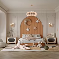 Modern Luxury Bedroom With Moon Star Headboard Chandelier Plush Toys And White Orange Decor
