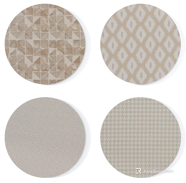 Stylish Round Rugs With Geometric Diamond Dot Houndstooth Patterns In Neutral Beige Tones 3d model