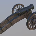 Antique Historical Cannon Weapon With Wooden Wheels And Metal Barrel