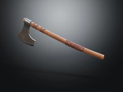 Traditional Handcrafted Axe With Wooden Handle And Polished Metal Blade 3d model