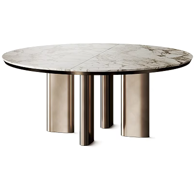 Stylish Modern Round Dining Table With Marble Top And Metal Legs 3d model