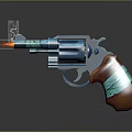 Blue Metal Revolver With Green Strapped Grip Firing Flame And Smoke 3d model