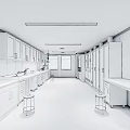 Modern Laboratory Interior Design With White Cabinets Glass Doors And Stools