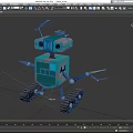 Blue Square Robot Character With Tracked Legs Antennas And Mechanical Arms