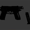 Two Black Pistols With Magazine In Detailed Display On Gray Background