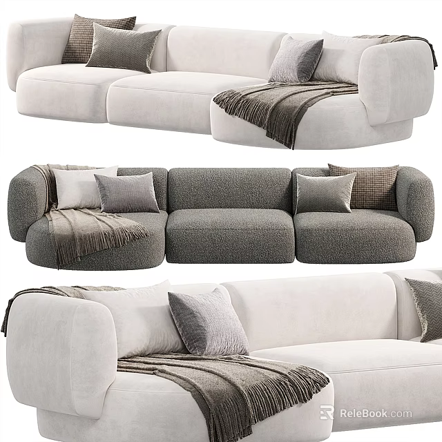 Modern Sectional Sofa With Plush Pillows Soft Throw Blanket And Cozy Upholstered Design 3d model 