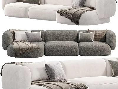 Modern Sectional Sofa With Plush Pillows Soft Throw Blanket And Cozy Upholstered Design 3d model