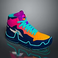 Vibrant High Top Sports Shoes With Multicolor Design And Glowing Blue Sole Trim