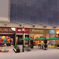 Lively Commercial Street With Colorful Balloons Coffee Shop Street Lamp Outdoor Seating And Green Plants