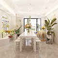 White Toned Specialty Store Interior With Display Shelves Green Plants Decorations Wooden Partition Pendant Lights