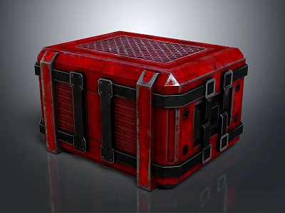 Red Industrial Storage Case With Grid Top And Black Metal Straps Design 3d model
