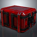 Red Industrial Storage Case With Grid Top And Black Metal Straps Design