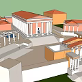 Historic Classical Ancient Architecture With White Colonnade Red Walls And Blue Door