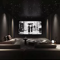 Luxurious Home Theater With Starry Ceiling Large Screen Playing Classic Movie Comfortable Sofas And Warm Lighting
