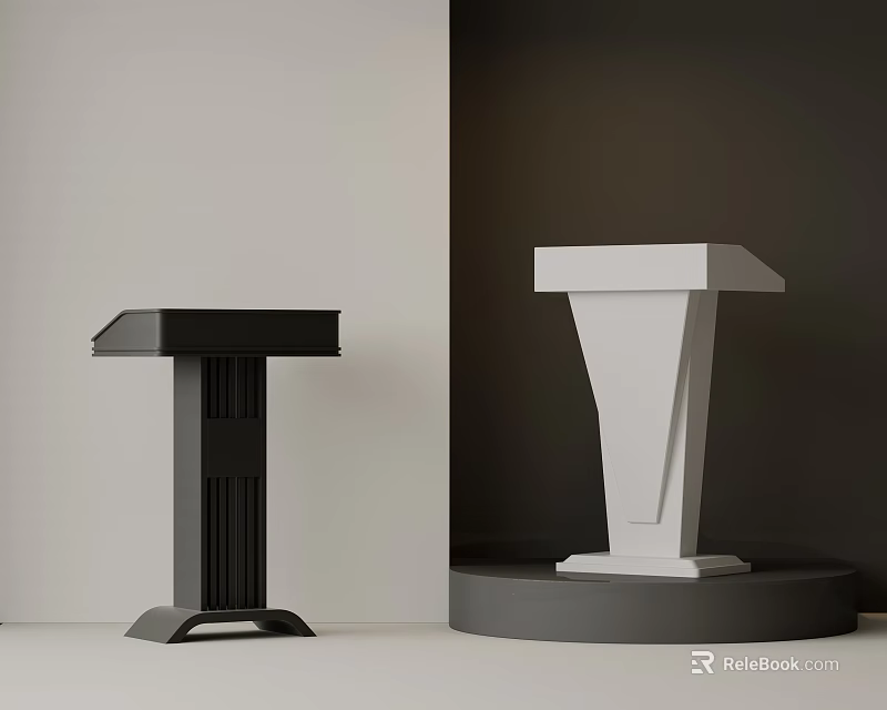 Modern Black and White Podiums Displayed on Stands With Contrasting Backgrounds 3d model 