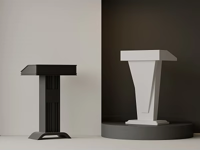 Modern Black and White Podiums Displayed on Stands With Contrasting Backgrounds 3d model