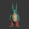 Teal Fantasy Creature Figure With Red Accents Beige Underbelly Rabbit Ears And Clawed Feet