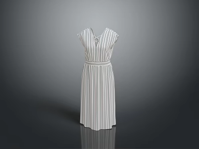 Stylish Striped Sleeveless Dress With Cinched Waist Design And Knee Length Cut 3d model