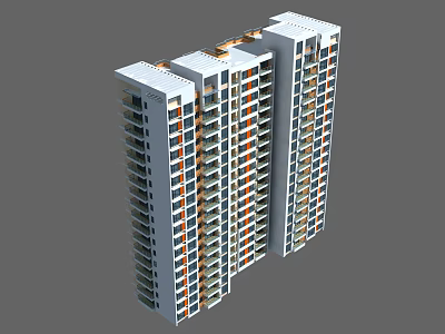 Modern High Rise Residential Building With White Facade Balconies And Orange Accents 3d model