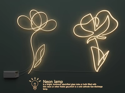 Rose Shaped Neon Light Combinations With Warm Yellow Glow For Dark Wall Decor 3d model