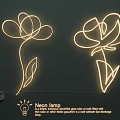 Rose Shaped Neon Light Combinations With Warm Yellow Glow For Dark Wall Decor