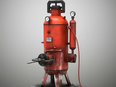Industrial Red Fire Equipment With Pressure Gauge Valve And Stand Base 3d model