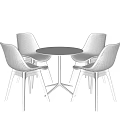 Modern Round Table with Four Mesh Back Chairs Minimalist Dining Set 3d model