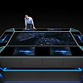 Interactive Commercial Display Table With Touch Screen Map Projection And Blue LED Lighting