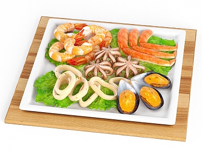 Modern Food Seafood Mussels Shrimp and Crab Salad 3d model