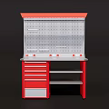 Functional Utility Workbench with Red Cabinet Drawers Pegboard and Open Shelves 3d model