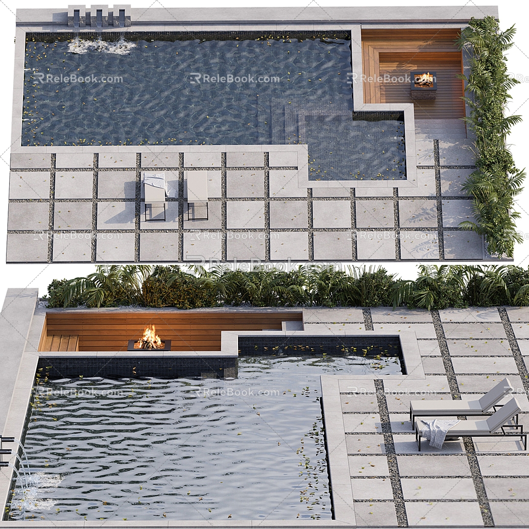 modern swimming pool landscape pool 3d model