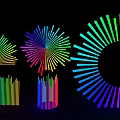 Colorful Radial Decorative Lights With Fan Shaped Circular Designs And Vibrant Colors On Black Background