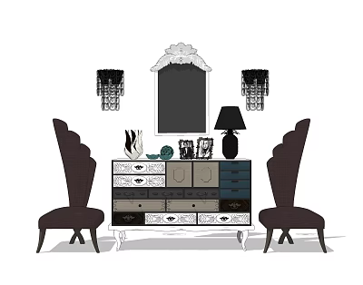 Jane European Entrance Cabinet Entrance Cabinet Chair Mirror Jewelry Combination 3d model